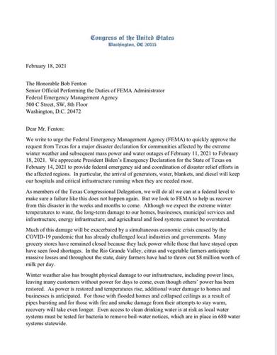 Letter to Biden Admin on Texas Counties
