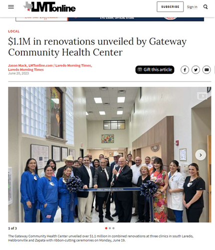 Laredo Morning Times: $1.1 in renovations unveiled by Gateway Community Health Center